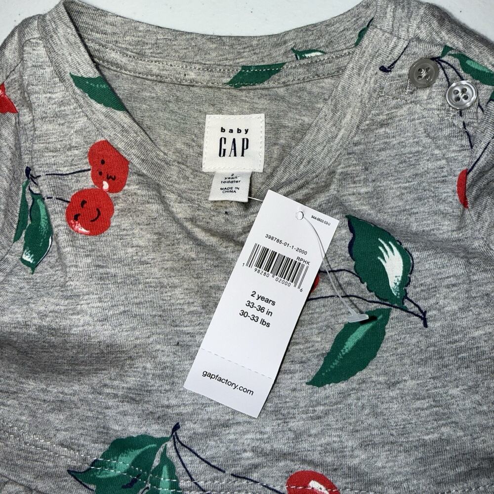 Baby Gap Girl’s Toddler Dress Long Sleeve Cherry Print Gray Size 2 Years NWT - Picture 4 of 5